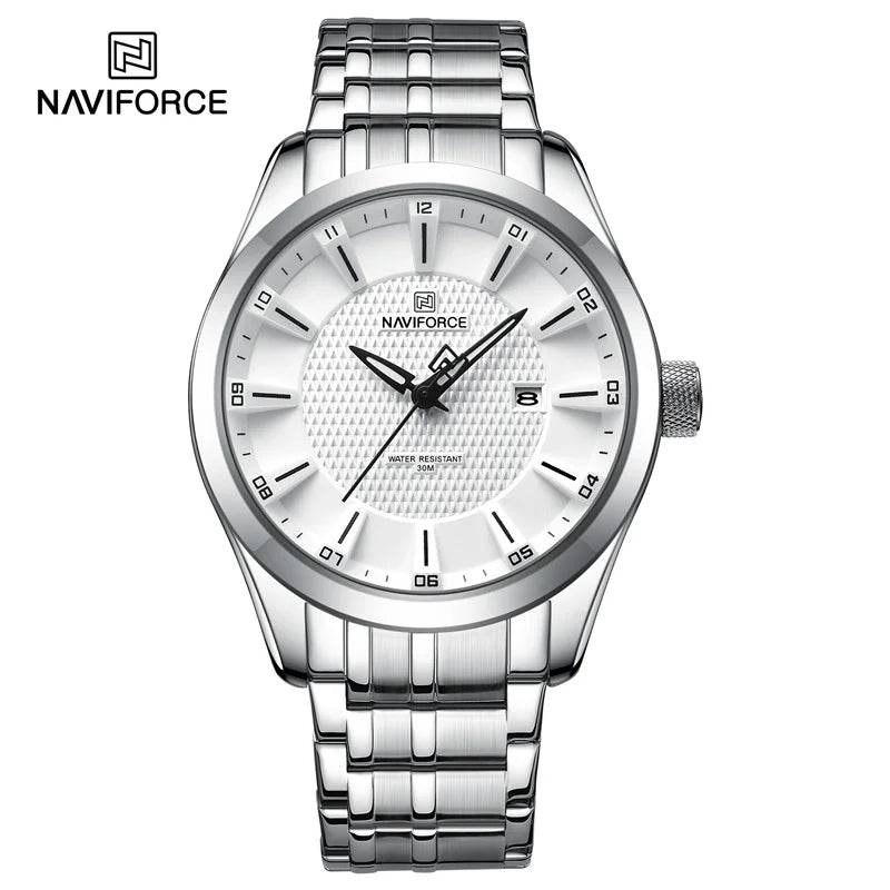 Relógio de pulso masculino NAVIFORCE, à prova d'água, quartzo, pulseira de aço inoxidável e data