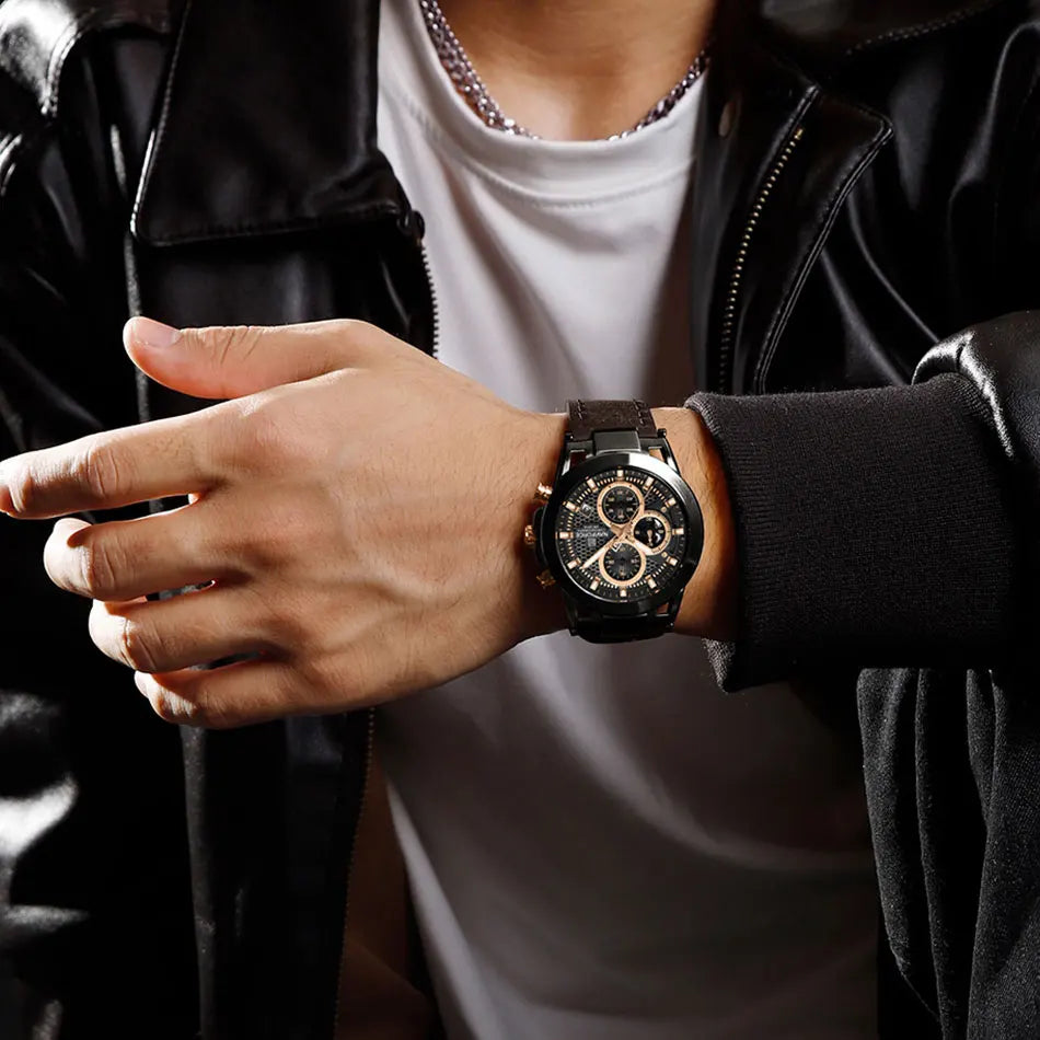 Relógio de pulso de luxo masculino NAVIFORCE à prova d'água, luminoso, quartzo, cronógrafo e pulseira de couro