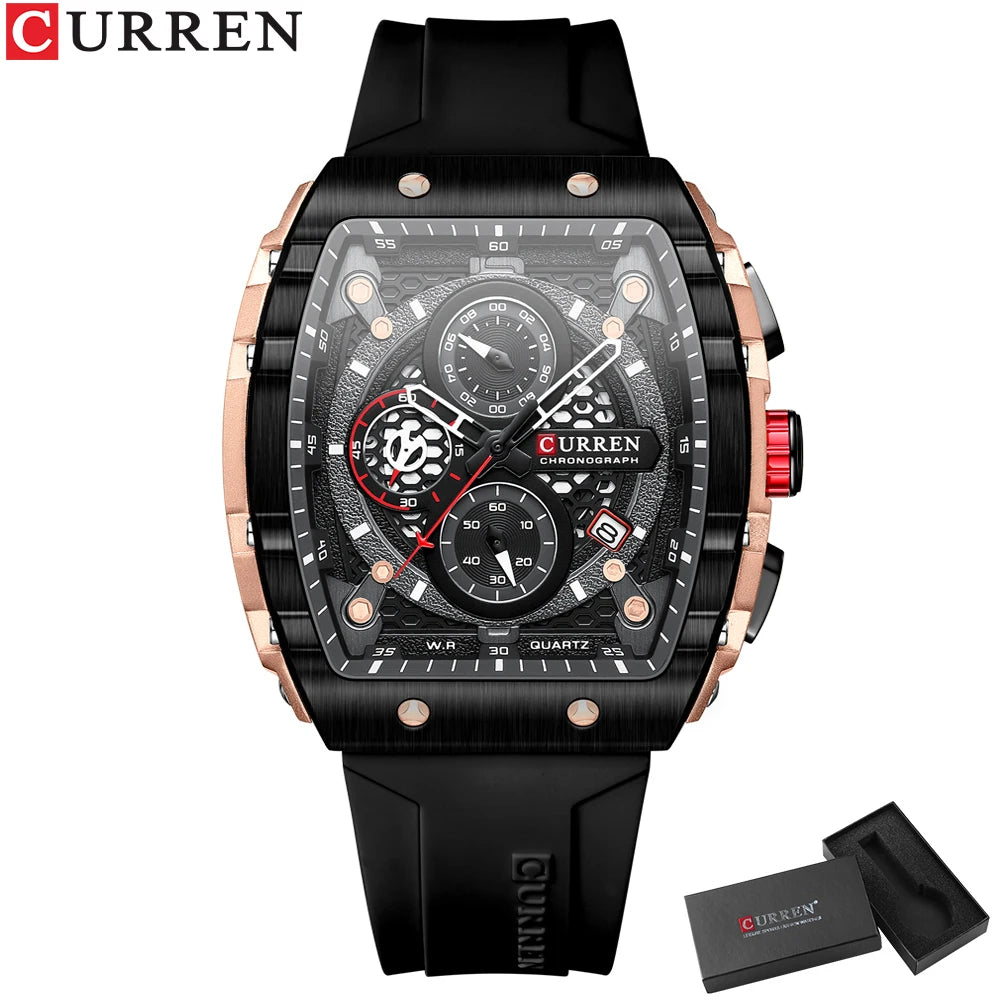 Relógios de Pulso CURREN esportivo com mostrador grande, pulseiras de silicone, quartzo e com data automática
