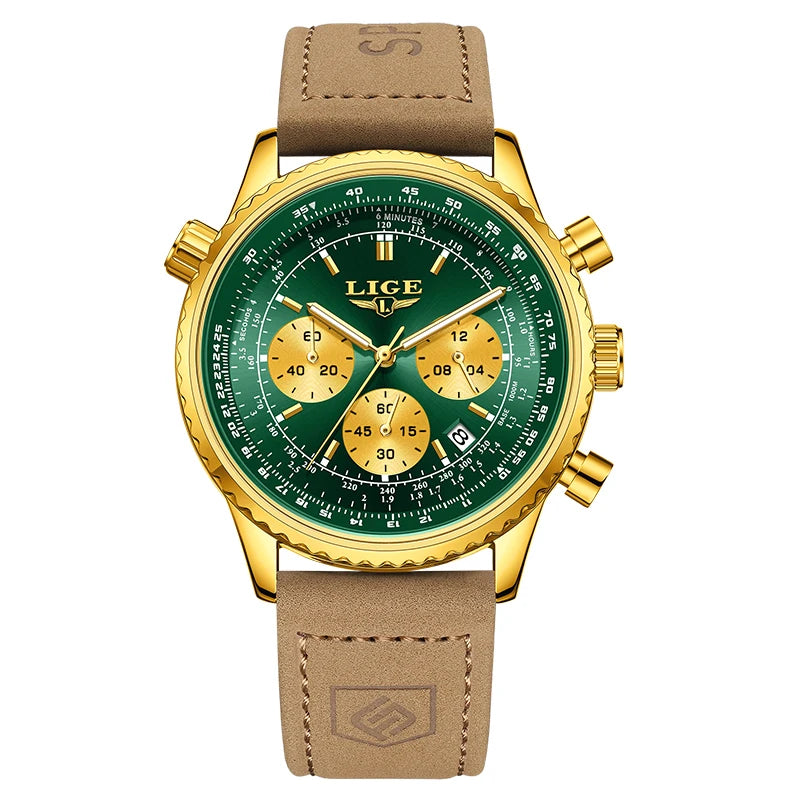 Relógio de pulso esportivo LIGE  masculino, de aço inoxidável, à prova d'água, luminoso, com data, cronógrafo, luxuoso, moderno, de quartzo