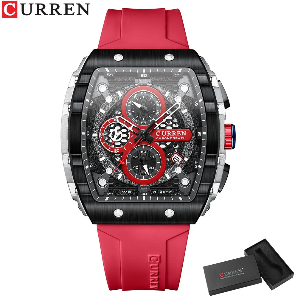 Relógios de Pulso CURREN esportivo com mostrador grande, pulseiras de silicone, quartzo e com data automática