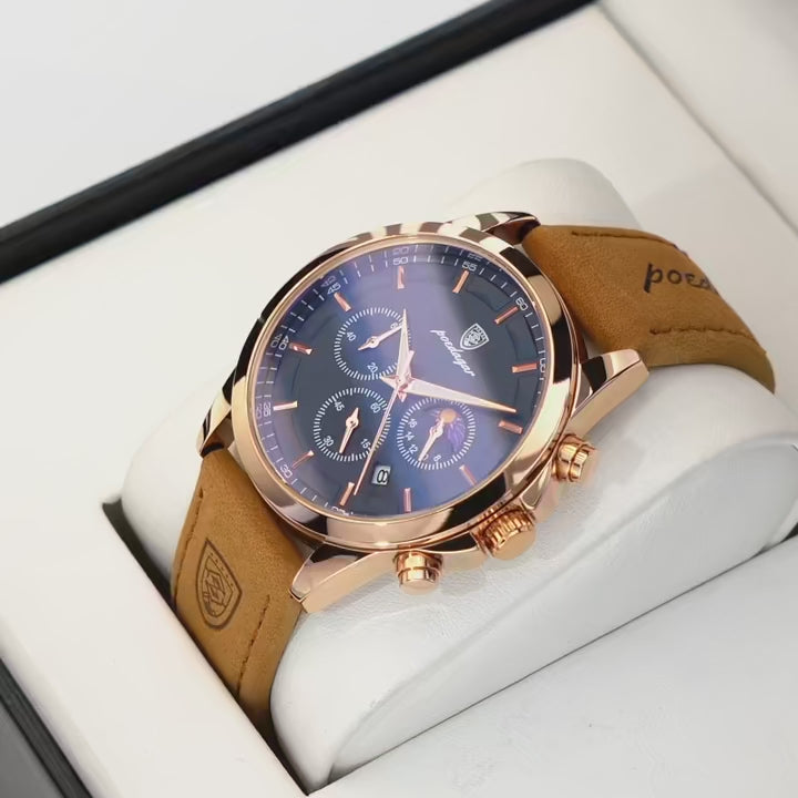 Relógio de pulso masculino POEDAGAR de luxo, quartzo, à prova d'água, cronógrafo, luminoso, data, com pulseira de couro